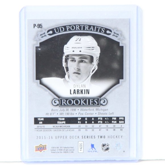 Dylan Larkin UD Portraits Rookie Hockey Card Detroit Red Wings 2015/16 P-95 - Picture 2 of 2